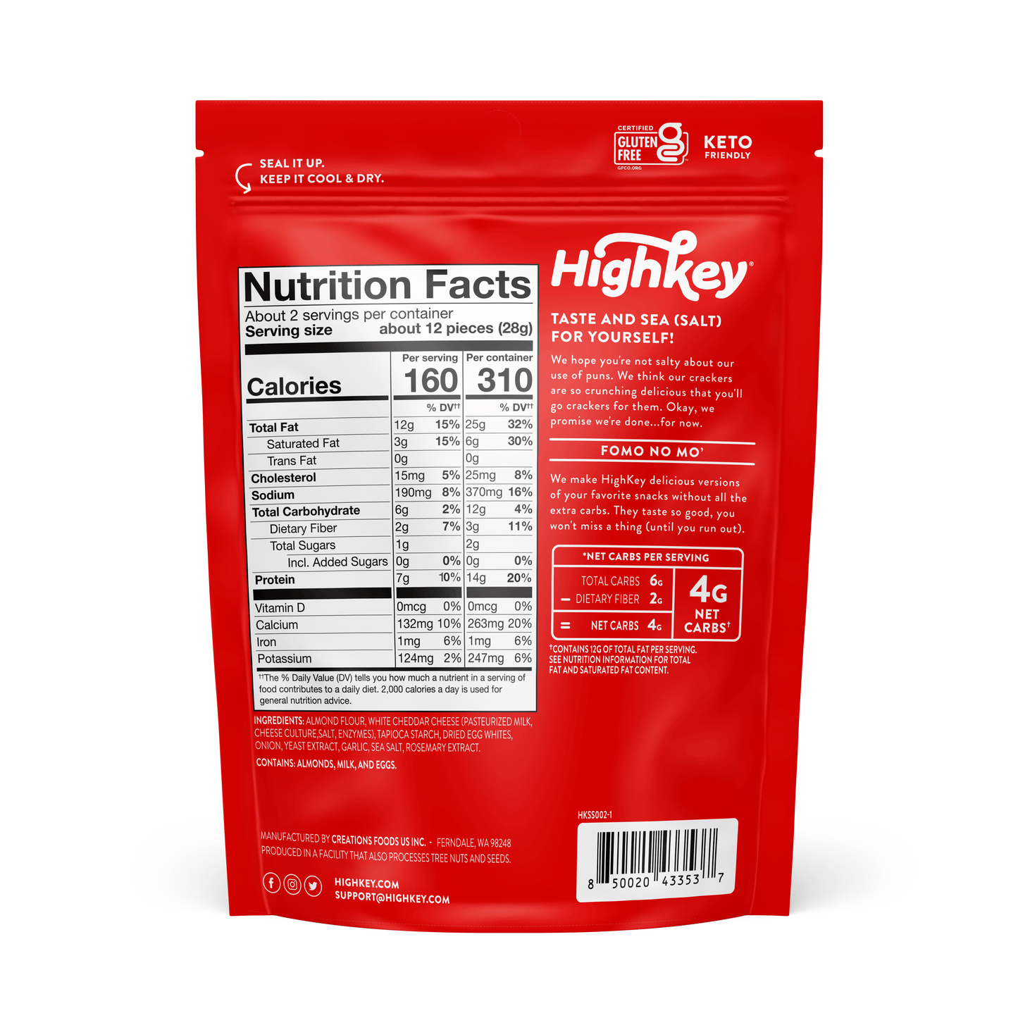 Almond Flour Crackers: Sea Salt (6 pack - 2 oz bags)